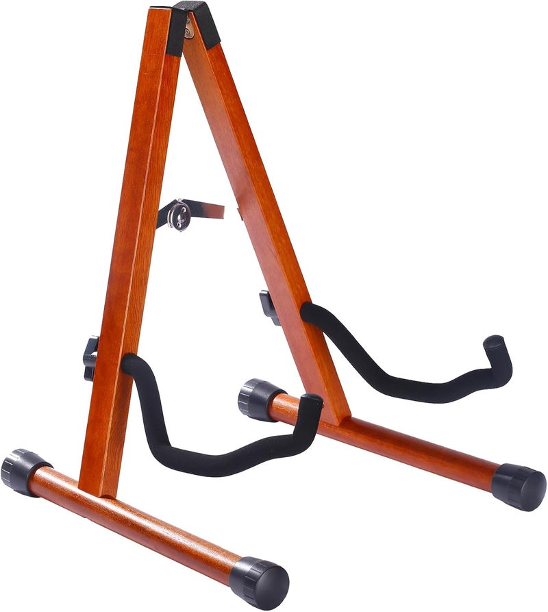 BORGBAR A-Frame Folding Guitar Display Stand, Non-Slip Acoustic Guitar Stand with Padded Foam, Guitar Stands Floor, Portable Stringed Instrument Stand (A Type- Mahogany Color) - Image 1